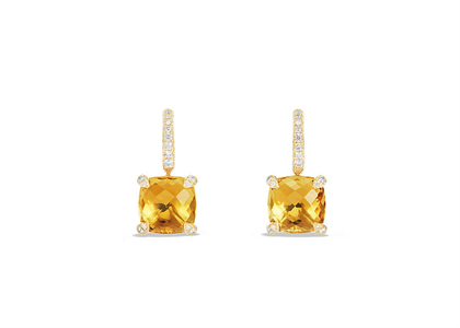 Gold Plated Square Citrine Stone CZ Studded Earring